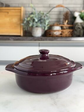 WILDLY DELICIOUS Petite Maison Aubergine Ceramic Brie Baker With Lid